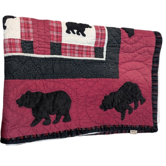 Woolrich Quilt Covers Bear Patchwork Twin Cabin Cottagecore - Picture 2 of 8